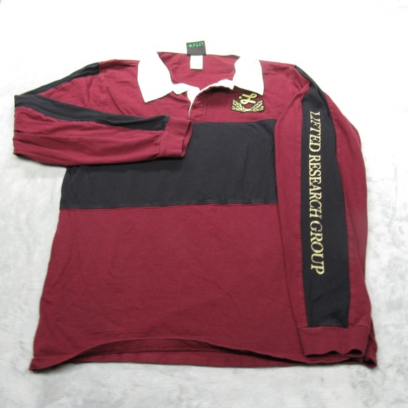 LRG Lifted Research Group Rugby Shirt Men Large Maroon Long Sleeve Polo Y2K Read - Picture 1 of 13